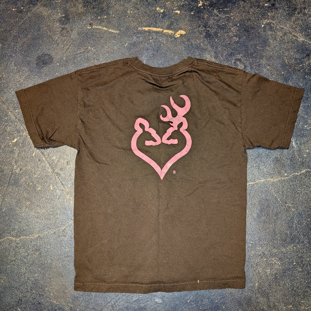 Browning Kids Brown Tee with Pink Deer Heart